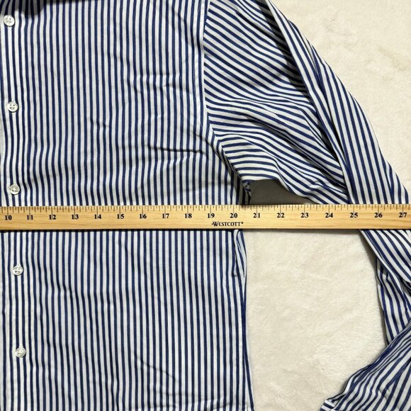 Hudson Room Slim Fitted 80's Two Ply Dress Shirt Striped Blue Mens 15.5 / 35 - Picture 8 of 13